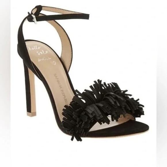 Banana Republic Shoes - Banana Republic Black Honeysuckle Fringe Open Toe Heels Summer Going Out Preppy